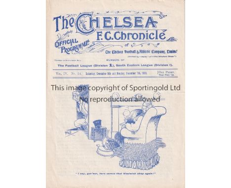 CHELSEA / WOOLWICH ARSENAL Programme Chelsea v Woolwich Arsenal Friendly 7/12/1908. Also covers the match against Leyton Sout