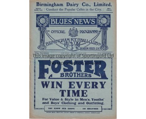 BIRMINGHAM V ARSENAL 1923 Programme for the League match at Birmingham 22/9/1923, team changes and scores entered. Generally 