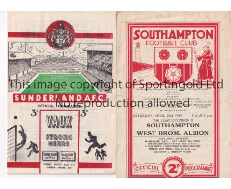 WEST BROM Two away programmes v Southampton 1948/49 (light folds) and Sunderland 1954/55. No writing. Fair to generally good 