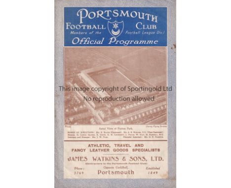 PORTSMOUTH Home programme v Manchester United 25/10/1930. Light staple rust. No writing. Generally good