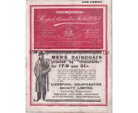 LIVERPOOL Home programme v Manchester United 27/3/1937. Light staple rust. No writing. Generally good 