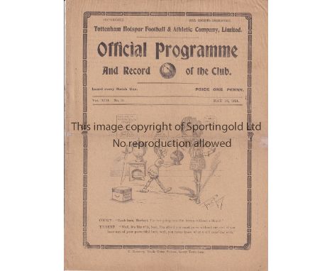 1921 CHARITY SHIELD / TOTTENHAM HOTSPUR V BURNLEY Programme for the match at Tottenham 16/5/1921, professionally repaired thr
