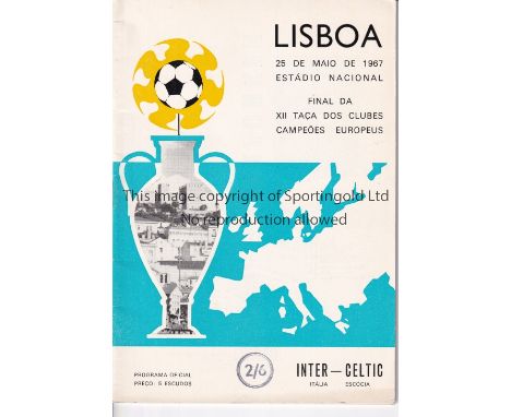 EUROPEAN CUP FINAL 1967 Programme Celtic v Inter Milan European Cup Final in Lisbon 25/5/1967. No writing. Good 