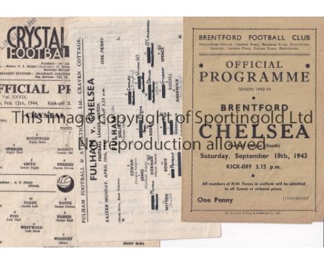 CHELSEA A collection of 3 away programmes from the 1943/44 season all Football League South v Brentford (team changes in penc
