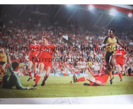 ARSENAL ANFIELD 89 MICHAEL THOMAS AUTOGRAPH A photograph measuring approximately 24" x 16" of Michael Thomas scoring the famo