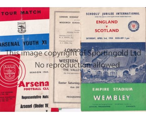 YOUTH A collection of 13 Youth match programmes to include England v Scotland Schools at Wembley 1954, London Boys v West Ger