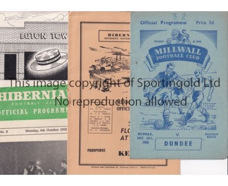 SCOTTISH FRIENDLIES A collection of 7 Friendlies all featuring at least one Scottish club. Millwall v Dundee 1954/55, Hiberni
