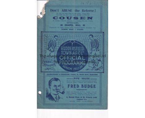 HUDDERSFIELD V ARSENAL 1925 Programme for the League match at Huddersfield 5/12/1925. The top left hand corner has paper loss