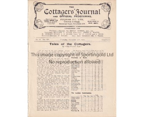 ARSENAL Single sheet programme for the away London Combination match v Fulham 17/11/1921. Ex-binder. Generally good