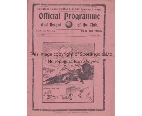 SPURS Home programme from the truncated wartime season Tottenham Hotspur v Birmingham City 26/8/1939. Light horizontal fold. 