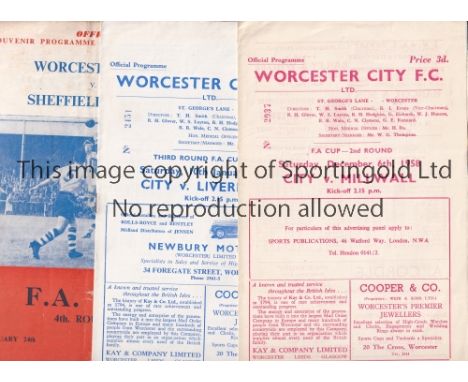 WORCESTER CITY 58-59 Three Worcester City home programmes from their 58-59 Cup run, v Millwall 6/12/58, v Liverpool 10/1/59 (