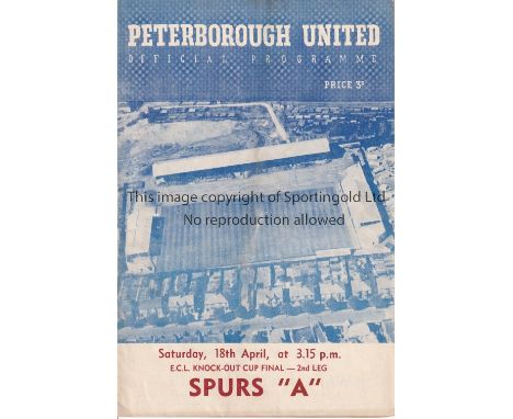 TOTTENHAM HOTSPUR Programme for the away Eastern Counties League Knock-Out Final v. Peterborough United 18/4/1959. Generally 