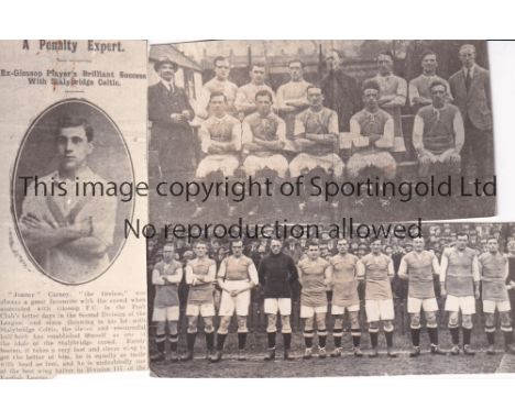 STALYBRIDGE CELTIC 1921/2 Two small reprinted B/W team group photos and a reprinted photo of a newspaper article of Jimmy Car