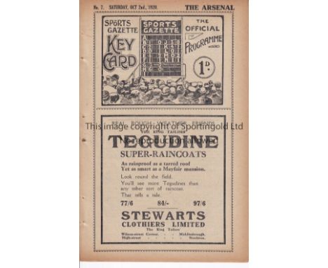 MIDDLESBROUGH V ARSENAL 1920 Programme for the League match at Middlesbrough 2/10/1920. Ex-binder. Generally good