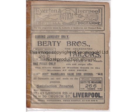 LIVERPOOL V ARSENAL / EVERTON RESERVES V SOUTHPORT CENTRAL 1905 Joint issue programme 30/12/1905 with tape down the spine and