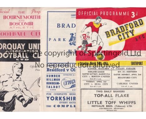 1950's Ten programmes Bradford C v Southport 55-56, Bradford PA v Oldham 54-55, B&amp;HA v Millwall 1st home match 53-54, Foo