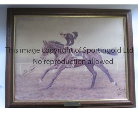 LESTER PIGGOTT AUTOGRAPH An 18" X 14" framed and signed limited edition canvas print of Piggott on Ardross 1982 originally pa