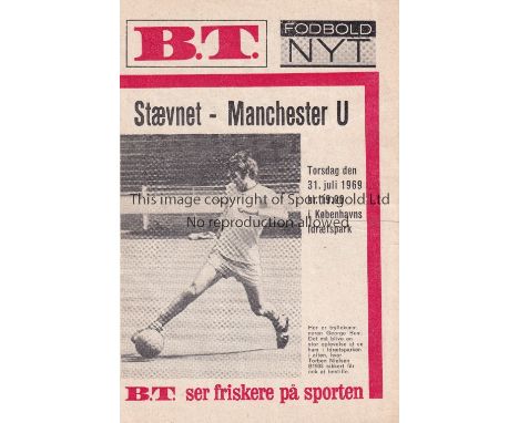 MAN UNITED Four Page Away programme v Staevnet ( Select Danish XI ) 31/7/1969. Light horizontal fold. No writing. Generally g