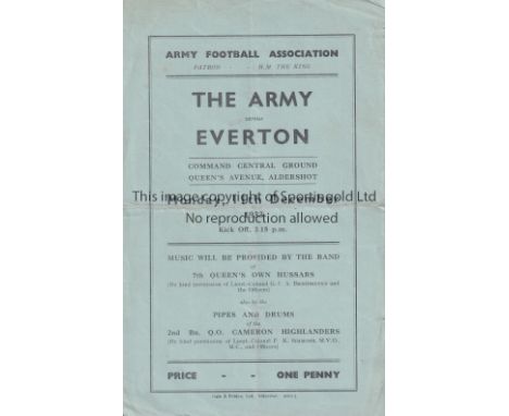 EVERTON A scarce 4 Page Everton away programme against The Army at Command Central Ground, Aldershot 11/12/1933.Light folds. 