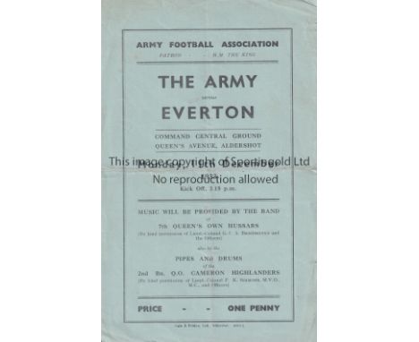 EVERTON A scarce 4 Page Everton away programme against The Army at Command Central Ground, Aldershot 11/12/1933.Light folds. 