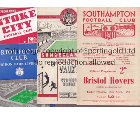 FOOTBALL PROGRAMMES 1952-1953 Ten programmes: 1951/2 Southampton v Bristol Rovers Comb. Cup, 1952/3 Sunderland v Liverpool, E