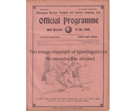SPURS Programme Tottenham Hotspur v Clapton Orient London Football Association Charity Cup 19/9/1910. Light brown strip of ta