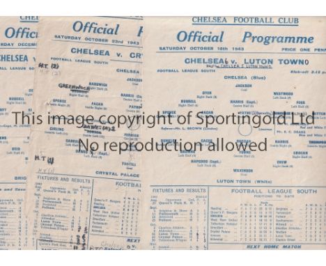 CHELSEA A collection of 3 single sheet home programmes all Football League South from the 1943/44 season v Luton Town (team c