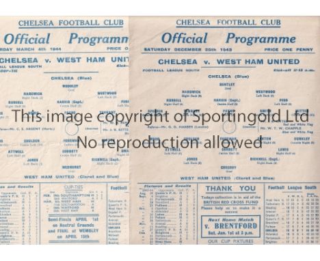 CHELSEA / WEST HAM Two single sheet wartime programmes at Stamford Bridge between the two clubs 25/12/1943 (Football League S
