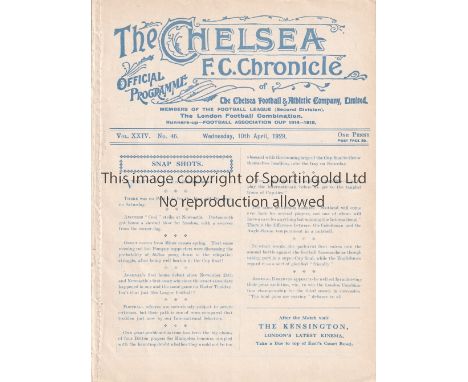 CHELSEA V ARSENAL 1929 Programme for the London Combination match at Chelsea 10/4/1929, ex-binder. Generally good