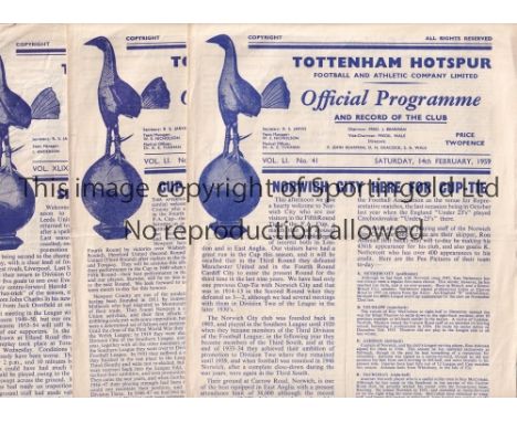 SPURS A collection of 5 Tottenham home programmes v Southampton 1948/49, Hull City 1949/50 , Leeds United 1956/57, Newport, N