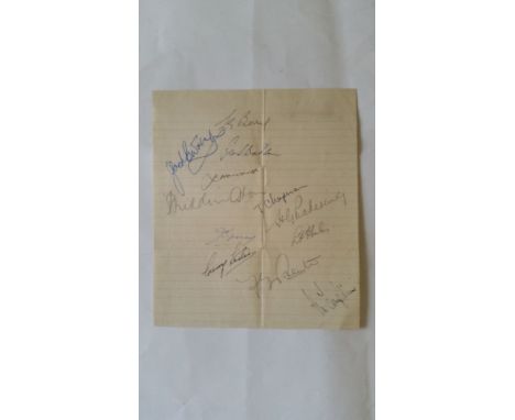 CRICKET, Leicestershire 1947 - Feintly lined sheet of paper good size 7 ½ x 6 ½ signed by 12 (3 laid down) inc: Les Berry, Th