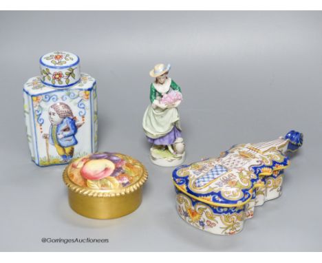   A French Faience tea caddy, casket, and other continental ceramics