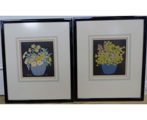   John Hall Thorpe (1837-1947), two woodblock prints, Vases of flowers, 16 x 18cm