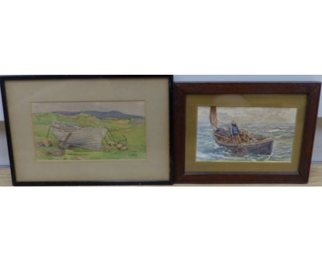   G. Eliot, watercolour, The Lobster Pot, signed lower left 12.5x 21.5cm and O. Henry, watercolour, The Beached Boat, signed 