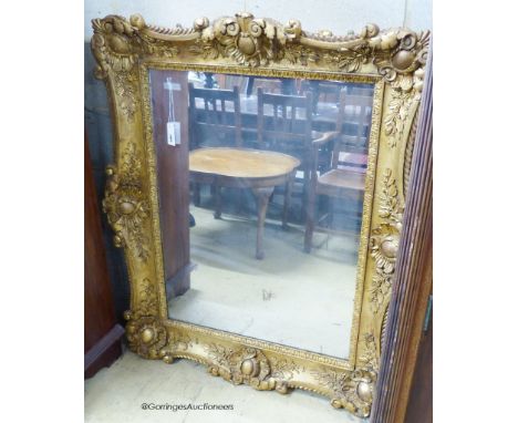   A Victorian rectangular gilt wood and gesso wall mirror. W-102, H-124cm.