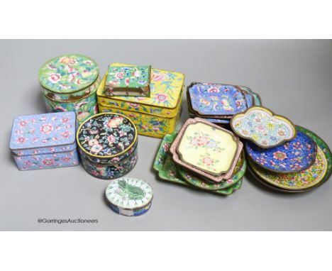   A collection of Chinese Canton enamel boxes and dishes