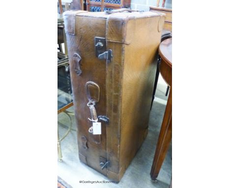   A Victorian tan leather travelling trunk. W-90, D-50cm.