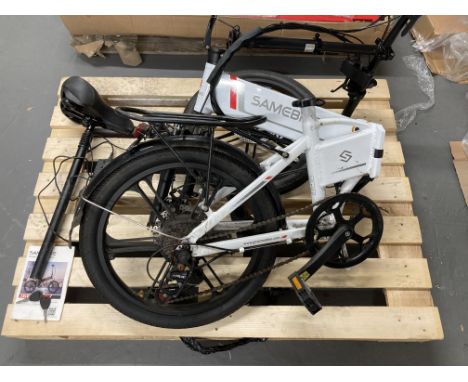 A Samebike folding power assisted bicycle model 20LVXD30-11 with key, charger. (af) CONDITION REPORT: This looks unused but h