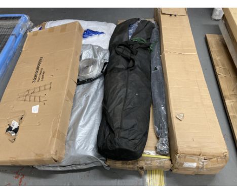 A quantity of part flat packed items to include swimming pool ladder, part awning and gazebo (Af)