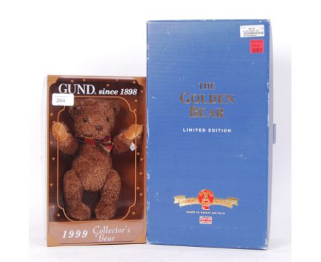 Two collectors teddy bears - the first being a 20th Anniversary ' Golden Bear ' by Golden Bears - mint in the original box, s