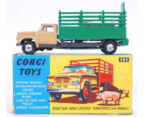 An original vintage Corgi Toys 484 diecast model Dodge Kew Fargo Livestock Transporter. Appears mint+ and complete with anima