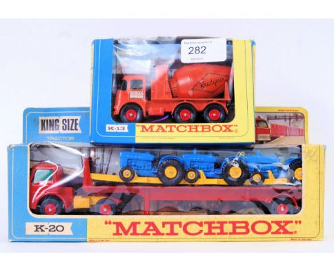 An original vintage Matchbox Kingsize diecast model set K-20 Tractor Transporter. The model appearing mint+ and likely unremo