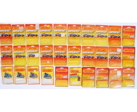 A collection of 30x original vintage 1980's Matchbox &amp; Superfast diecast model EMPTY boxes / card backs. Each with attach