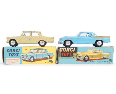 Two original vintage Corgi boxed diecast model cars - 217 Fiat 1800 and 211 Studebaker Golden Hawk. Both with original boxes.