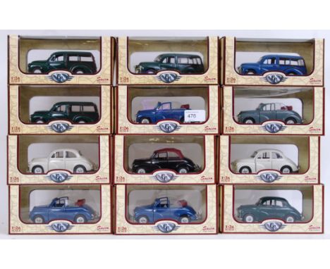 A collection of 12x 1:26 scale boxed diecast model Morris 1000's - to include Morris Minors, Travellers etc. All mint, within