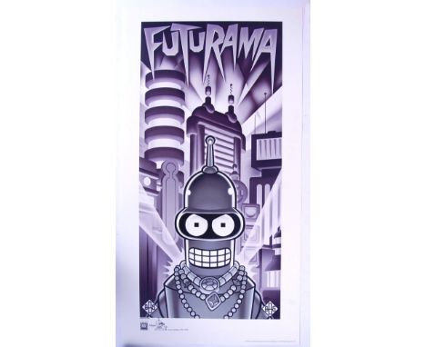 An original rare limited edition Lithograph print ' Bender's Big Score '. 28.5" x 14". In the style of ' Metropolis.' Signed 