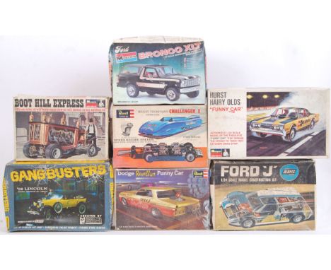 A collection of 7x rare 1:25 (and similar) scale plastic model kits. All vehicles. To include; MPC Gangbusters, Revell Dodge 