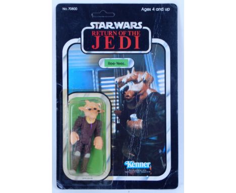 An original vintage Star Wars Kenner made carded action figure ' Ree Yees ' - on an original Return Of The Jedi 77 card back.