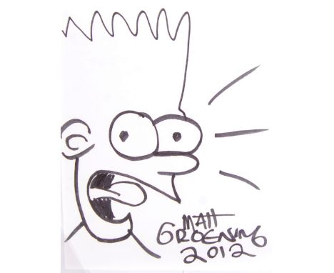 An original hand drawn and autographed sketch of Bart Simpson, drawn and signed by creator Matt Groening. Signed and dated 20
