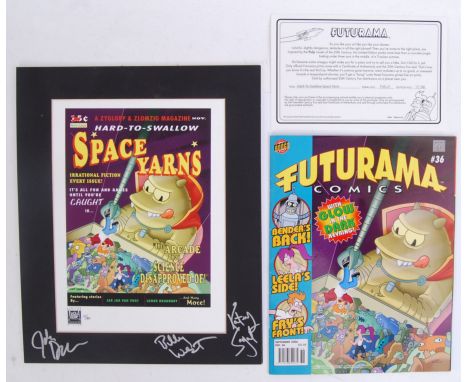 A limited edition Futurama Giclee print, No.17/80, hand signed by John DiMaggio, Katey Segal and Billy West. Each autograph i